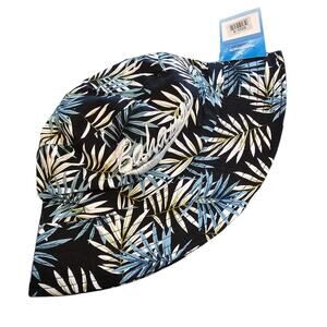 Island Dreams Bahamas Embroidered Bucket Hat Black Palm Print NEW